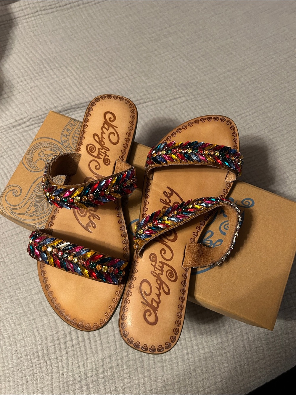naughty monkey Multicolor Beaded Braided Slide Sandals